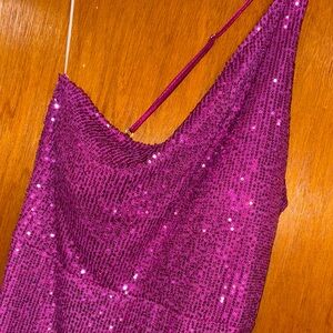 Express Asymmetrical Sequin One Shoulder Gown